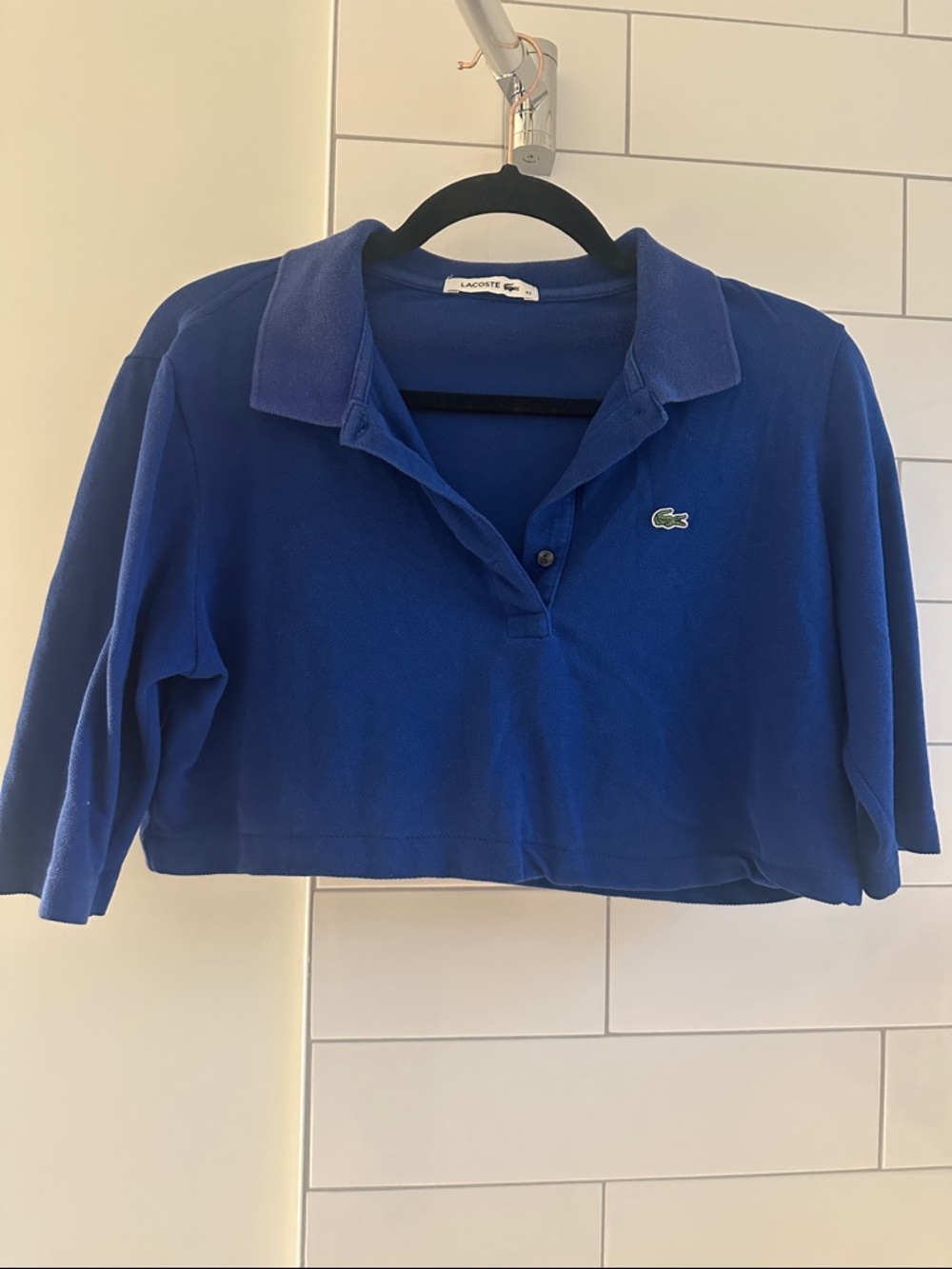Vintage Lacoste Cropped Polo - Royal Blue with Green Croc Altered Size 42